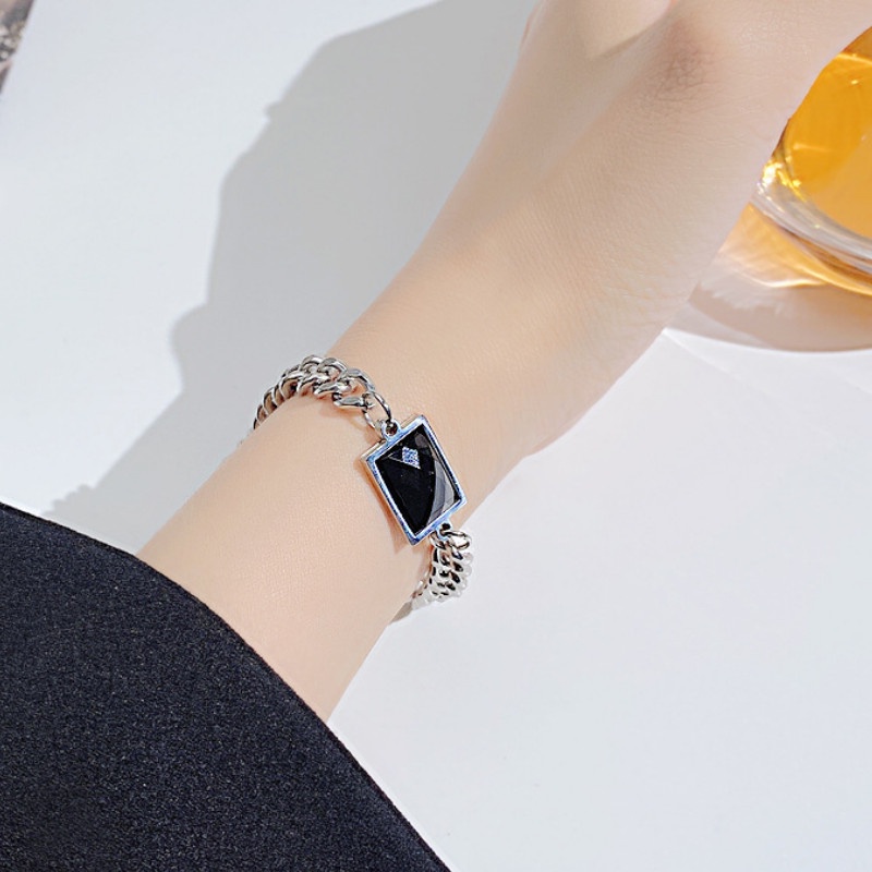 Lắc Tay Xích Mặt Đá Nhân Tạo Hình Chữ Nhật Titan Ko Đen TT 4272