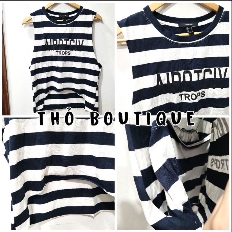 Áo ba lỗ xoè FOREVER21 thun 100% cotton trắng in hoạ tiết cá tính