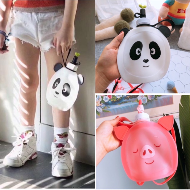 Bình nước silicon cho bé siêu cute bình nước đi lớp đi chơi style Hàn