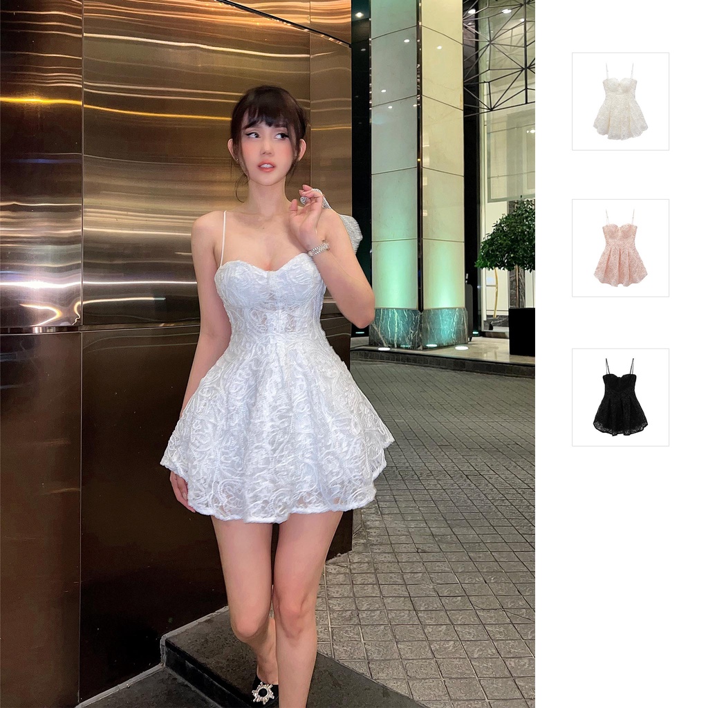 Đầm Ngắn Nữ Twisted Lace Sun Dress , Chất Vải Ren Hoa Thoải Mái , WDN000208 ,SOMEHOW