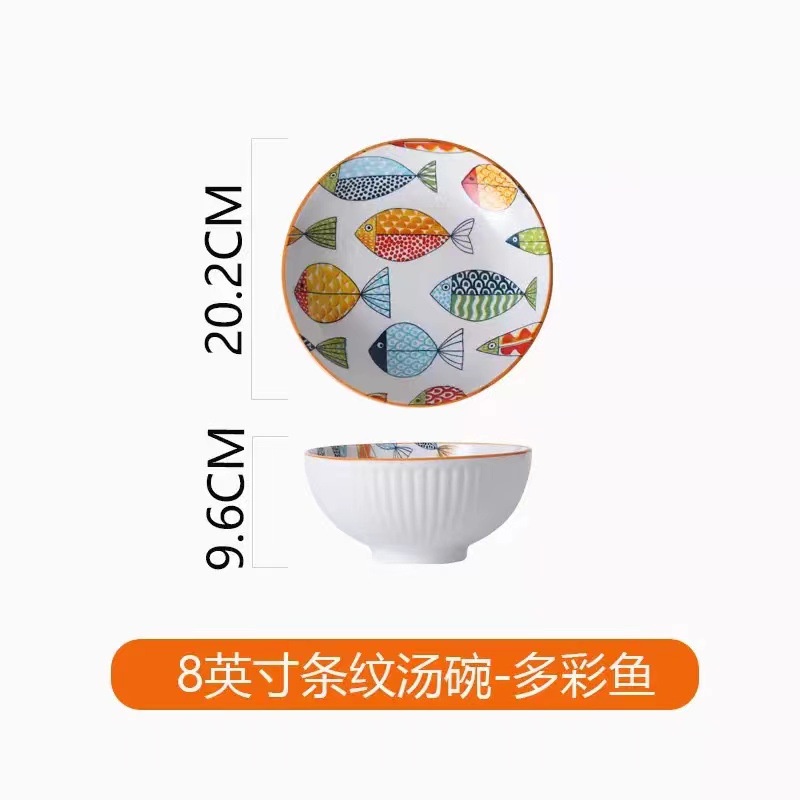 Bộ Bát Đĩa Sứ Họa Tiết Cá Sắc Màu 21 Món Cao Cấp Quà Tết Quà Tân Gia