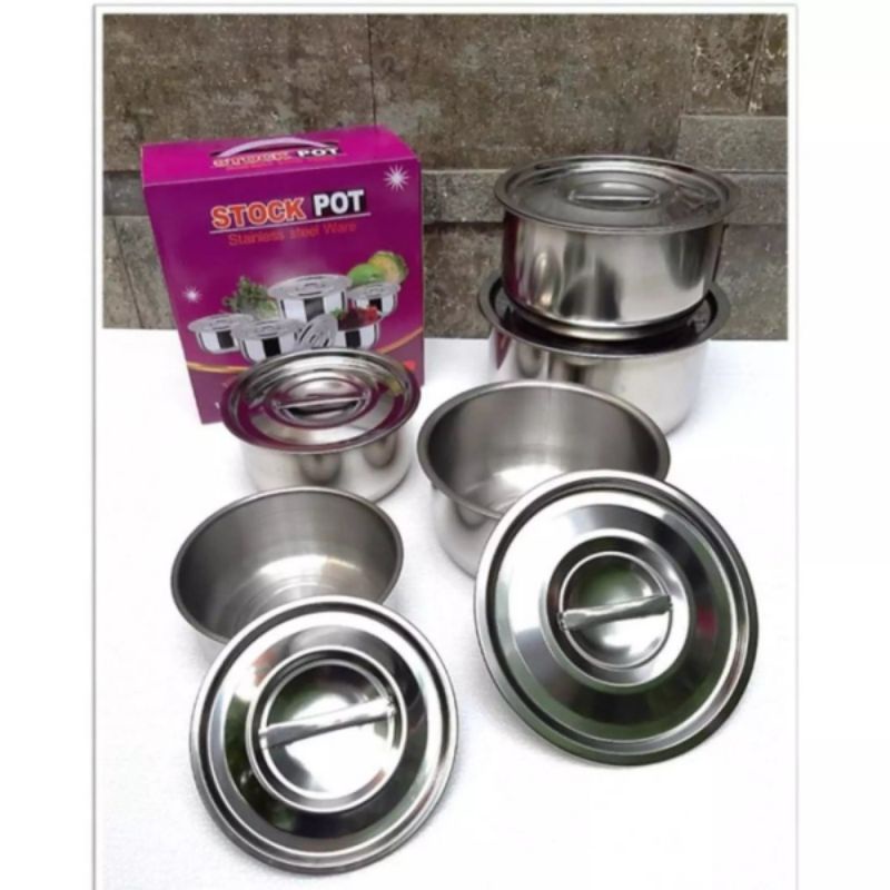 Bộ 5 Nồi Inox Không Quai Kèm Nắp Cao Cấp, 5 Size Khác Nhau Cực Kì tiện Lợi. Dùng Được Bếp Từ Sáng Bóng Bền Đẹp