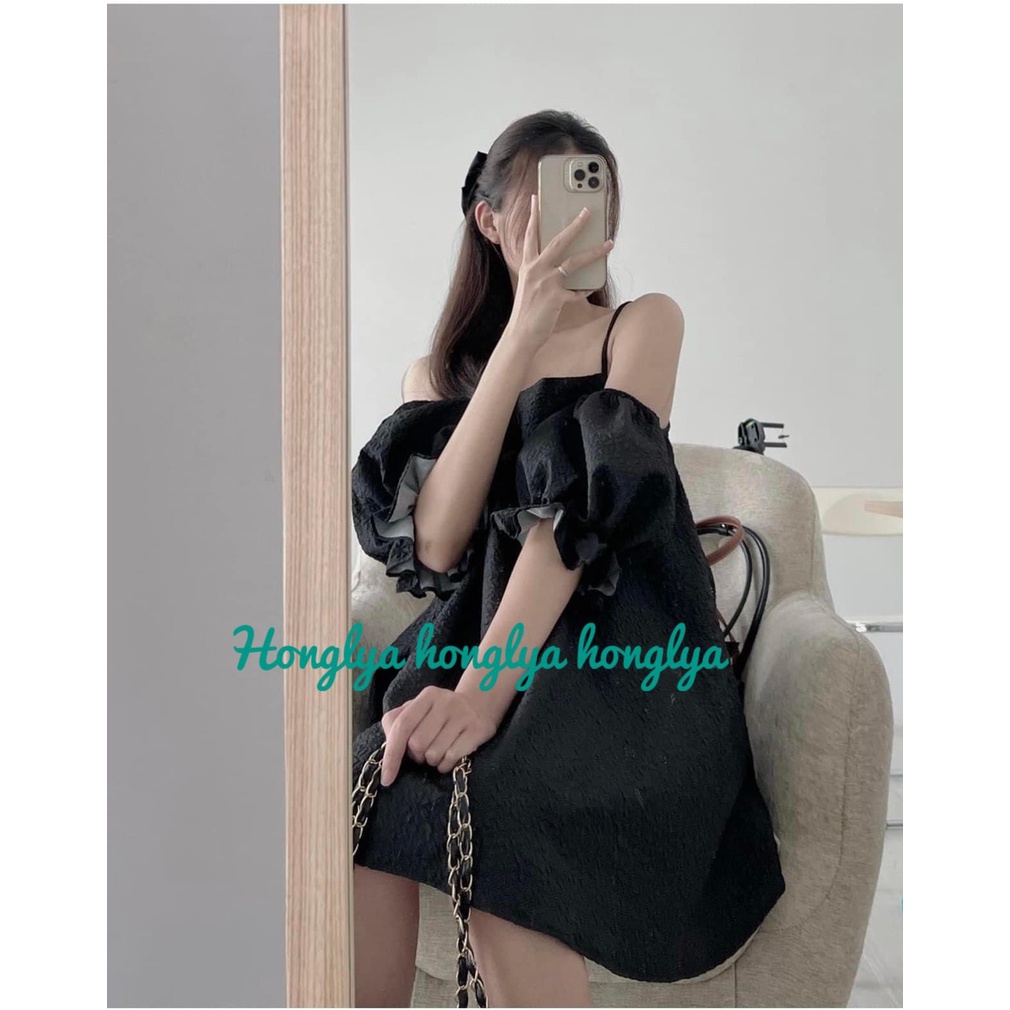 Đầm tiểu thư hai dây phần trễ vai có thể tháo rời