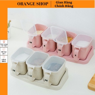 Khay đựng gia vị 4 ngăn đa năng hũ đựng gia vị 4 ngăn nhà bếp lúa mạch tiện lợi khay gia vị lúa mạch