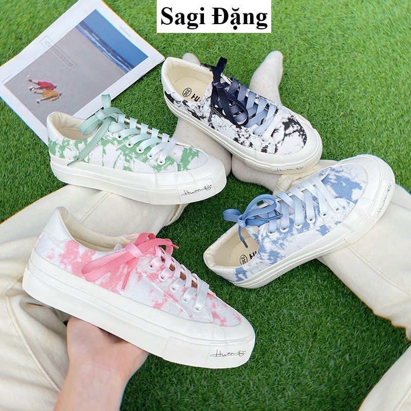 Giày đế cao ulzzang loang màu, giày thể thao bata nữ cổ thấp vải canvas full box