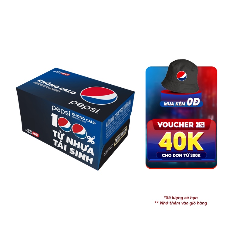 Thùng 24 Chai Nước Ngọt Có Gas Pepsi không calo 390ml Chai