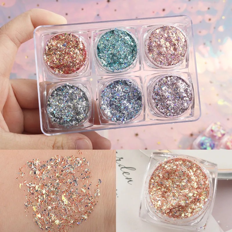 Bộ sáu lọ gel sequins hình ngôi sao trang điểm mắt lấp lánh xinh xắn