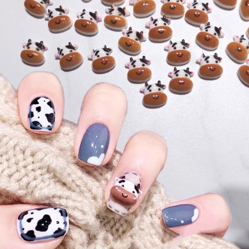phụ kiện charm gấu charm trâu hoạt hình gắn móng tay nail