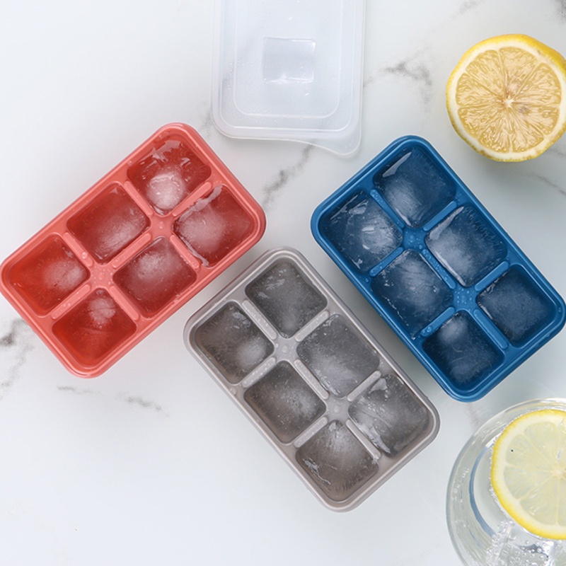 Aoto Khuôn Silicone Làm Đá Viên 6 Ngăn Hình Vuông Có Nắp Đậy DIY
