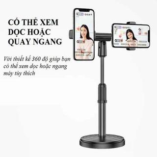 Chân kẹp 2 điện thoại để bàn livestream, đến tròn chắc chắn