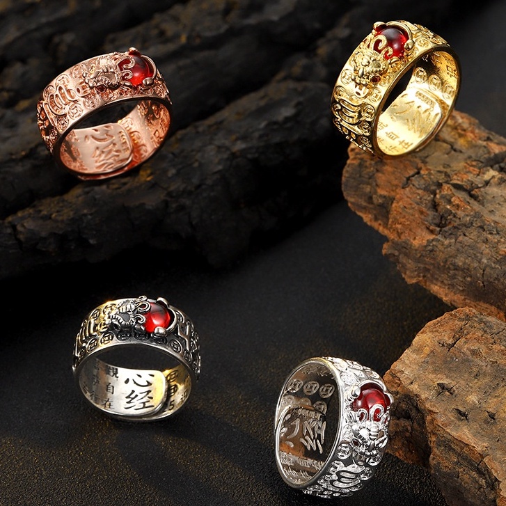 Nhẫn May Mắn Mạ Vàng 18k Khắc Hình Nhịp Tim Cho Cặp Đôi