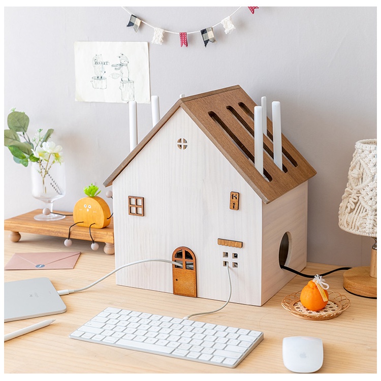 Hộp gỗ đựng dây điện củ sạc ổ điện trang trí bàn làm việc bàn học
