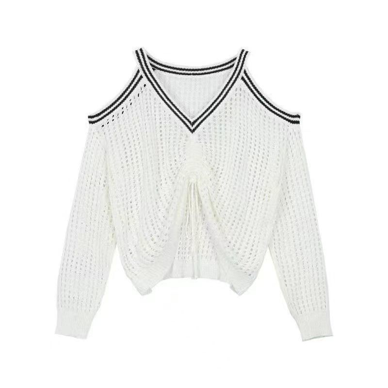 Áo Dệt Kim Trễ Vai Dáng Rộng Cổ Chữ V Thời Trang Cho Nữ