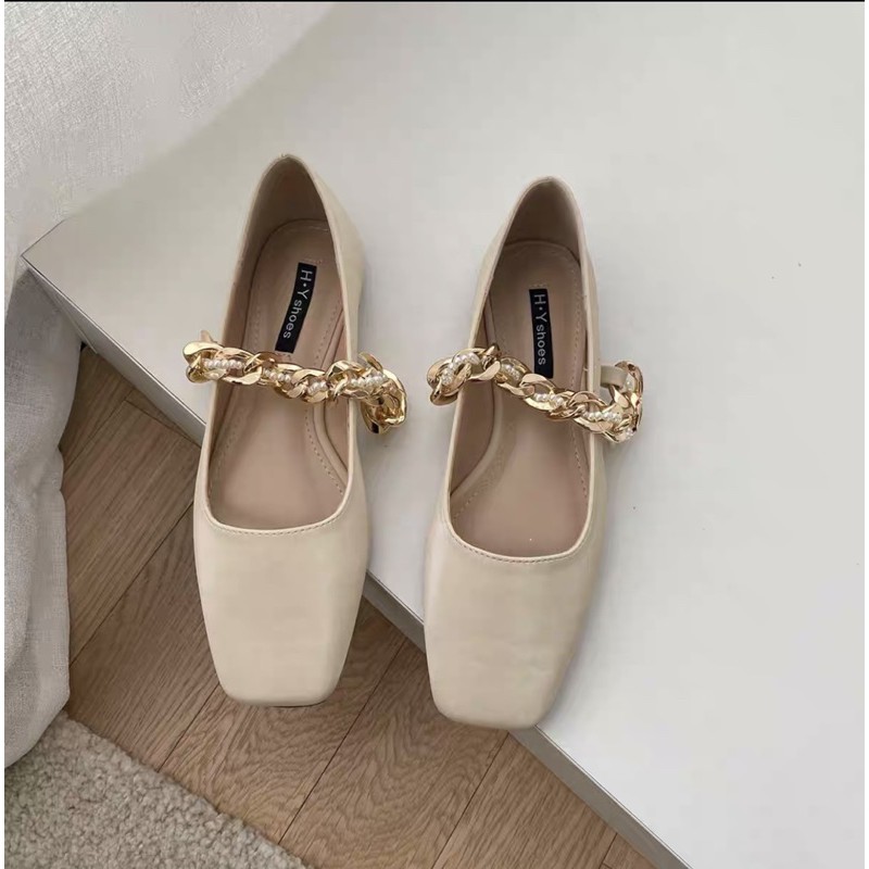 Giầy búp bê, giầy đế bằng, giầy bệt mũi vuông quai ngang dây xích | BigBuy360 - bigbuy360.vn