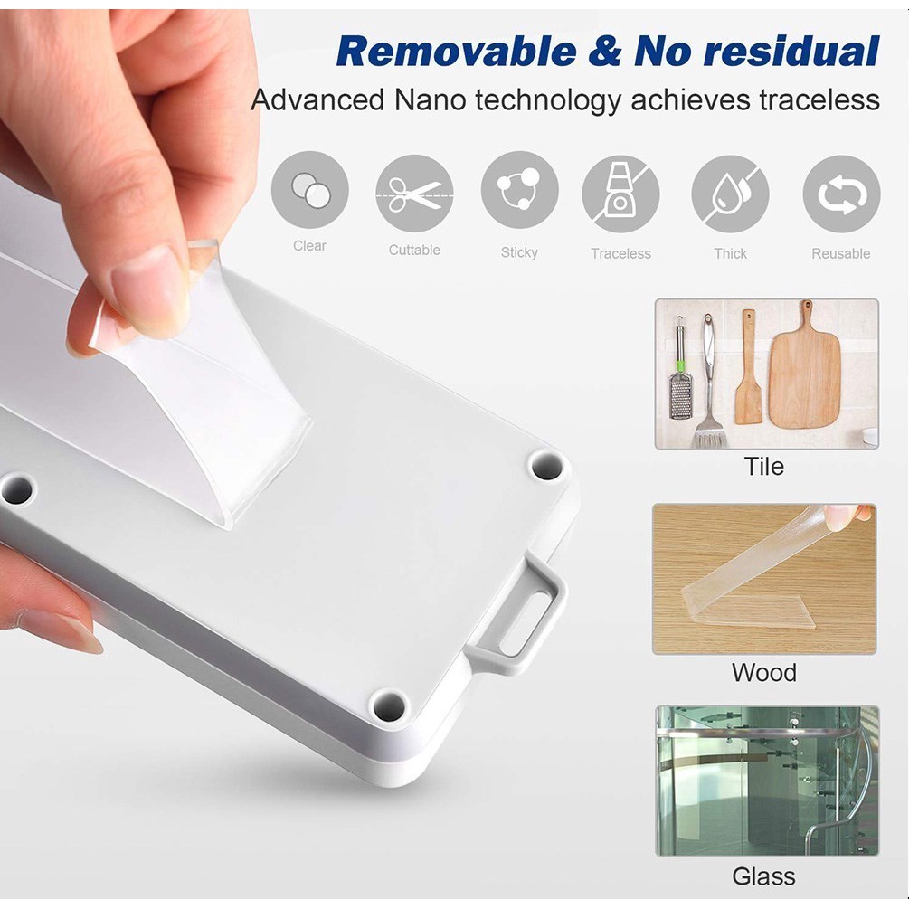 Băng Keo Hai Mặt Nano Trong Suốt Chống Nước Có Thể Tháo Gỡ Trang Trí Sổ Tay / Thảm Xe Hơi /