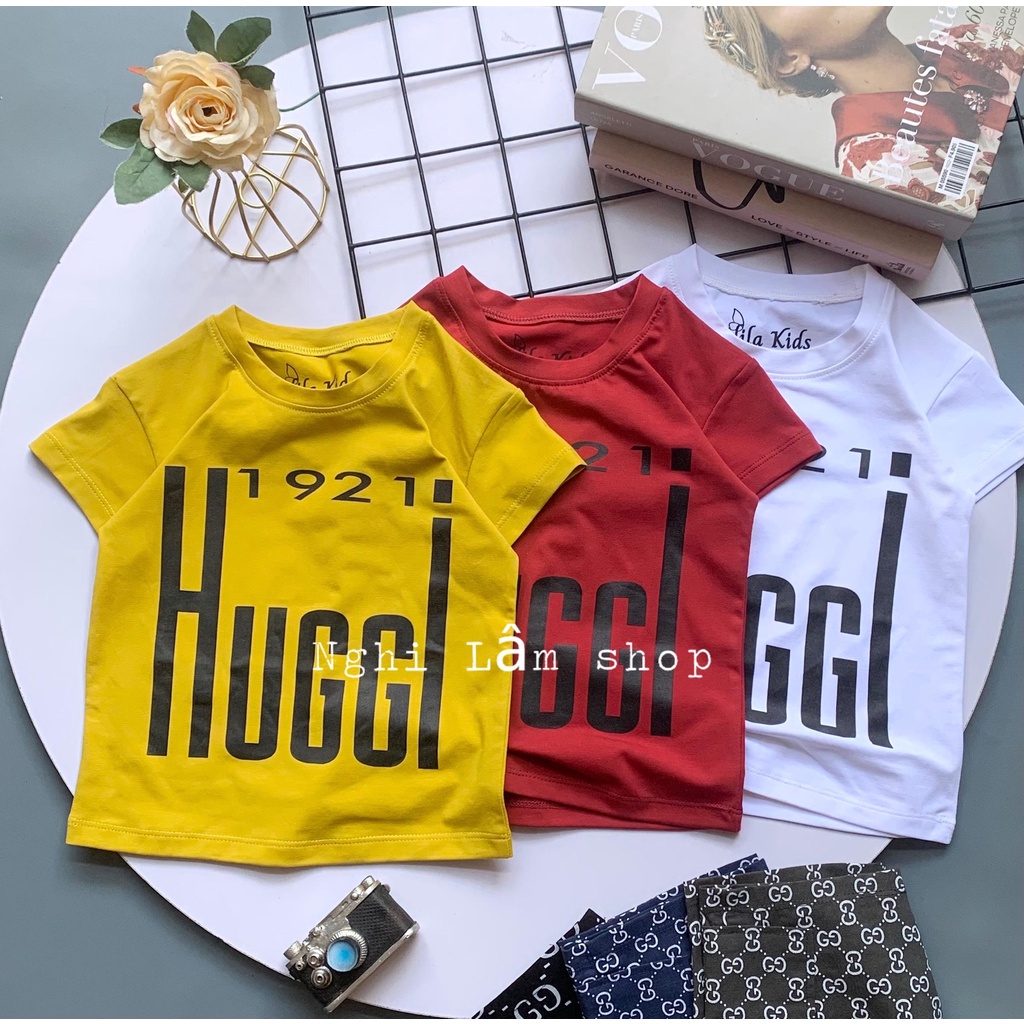 Set đồ bộ bé trai Áo thun cotton quần thun kaki chữ HuggI cho bé từ 10-38kg