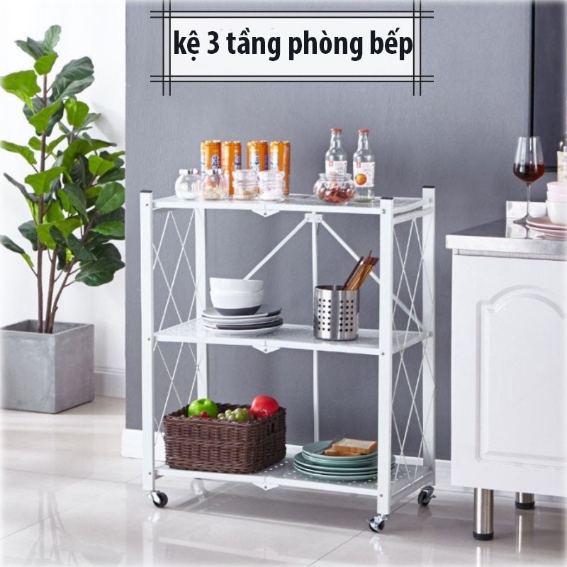 (HÀNG CAO CẤP- BẢO HÀNH 24 THÁNG) kệ lò vi sóng 3 tầng có bánh xe, phủ sơn tĩnh điện chống bẩn,chống han gỉ