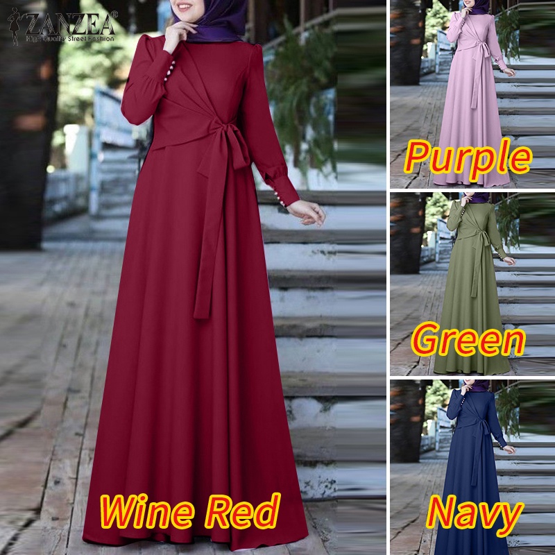 Zanzea Đầm Maxi Dài Tay Cổ Tròn Thắt Nơ Thời Trang Nữ Tính