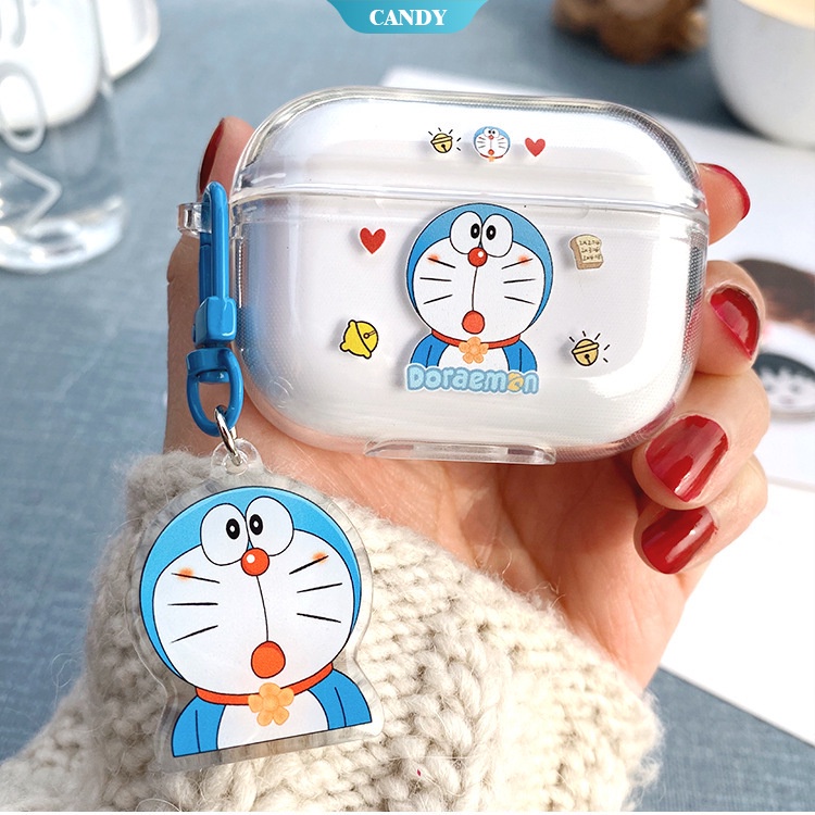 Vỏ hộp sạc tai nghe Bluetooth bằng silicon trong suốt họa tiết Doraemon hoạt hình bảo
