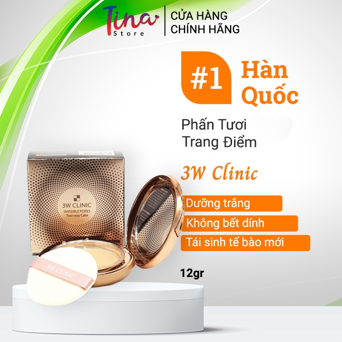 Phấn Tươi Trang Điểm Dưỡng Trắng 3W CLINIC Invisible Pores Skin Cover  12gr - 3W042