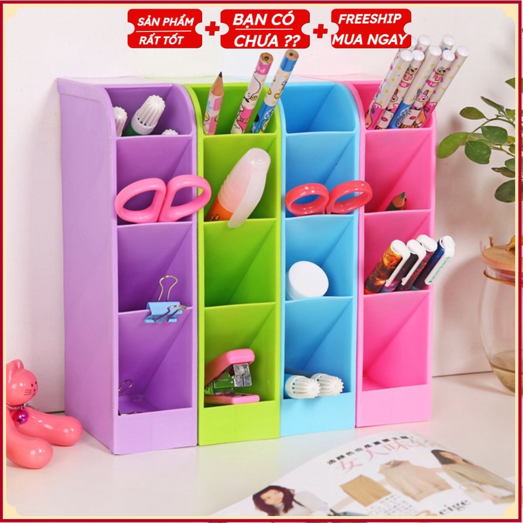 Giá Để Bút DÁNG CHÉO Thế Hệ Mới V6 - Khay Hũ Hộp Bút Để Bàn, Ống Đựng Đa Năng