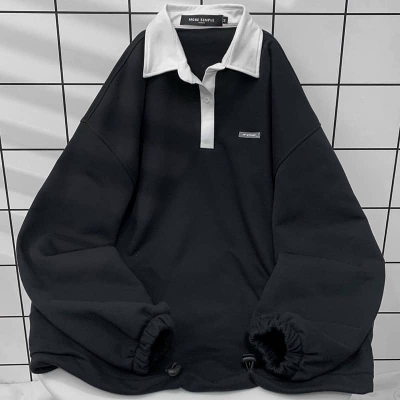Sweater Polo MOZY, Phối Cổ Trắng Form Rộng Ulzzang Nam nữ unisex  Áo Sweater có cổ JayStoree2