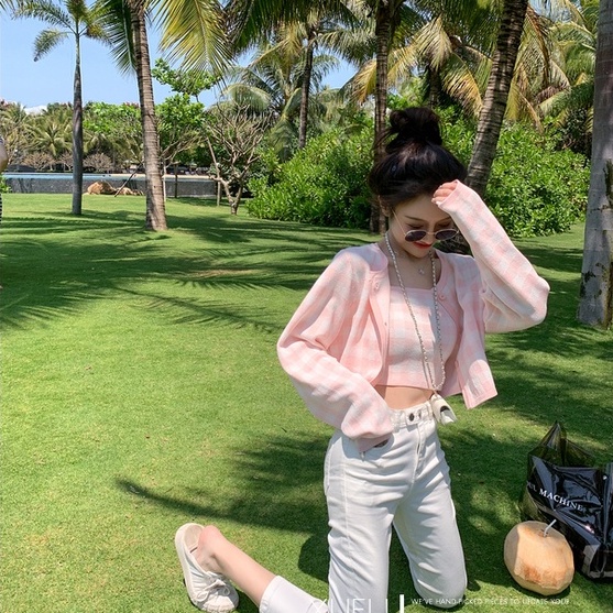 Porozi  Set áo khoác cardigan dệt kim dáng ngắn phối áo hai dây phong cách Hàn quốc xinh xắn cho nữ