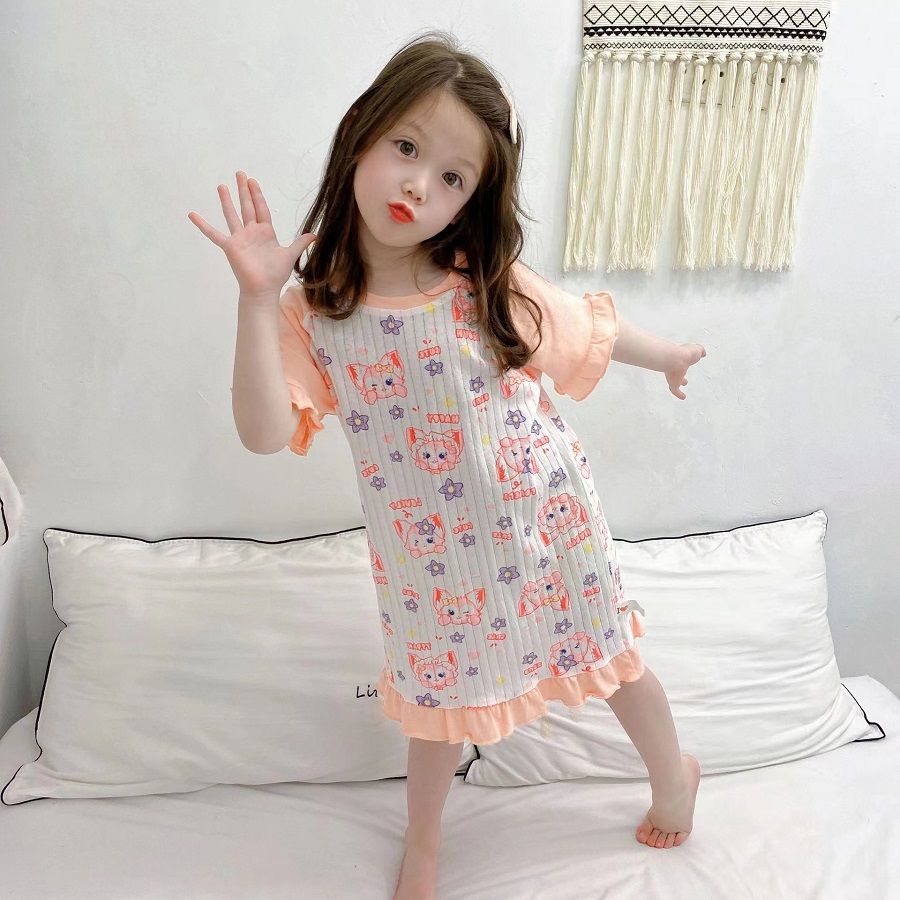 Đầm Ngủ Mùa Hè Vải Mỏng Thoáng Khí In Họa Tiết Hoạt Hình Dễ Thương Thoải Mái Phong Cách Phương Tây Cho Bé Gái 2022