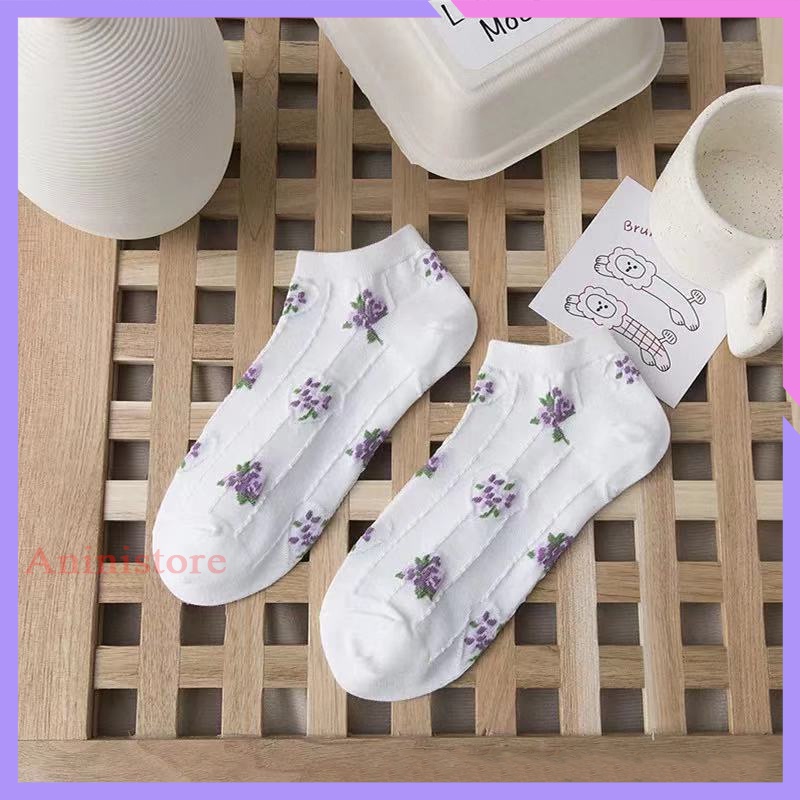 Tất cổ ngắn, vớ cổ ngắn nữ VIỀN PHỐI LƯỚI BÔNG HOA MÀU TÍM phong cách HÀN QUỐC (TP CN 016 – Aninistore)