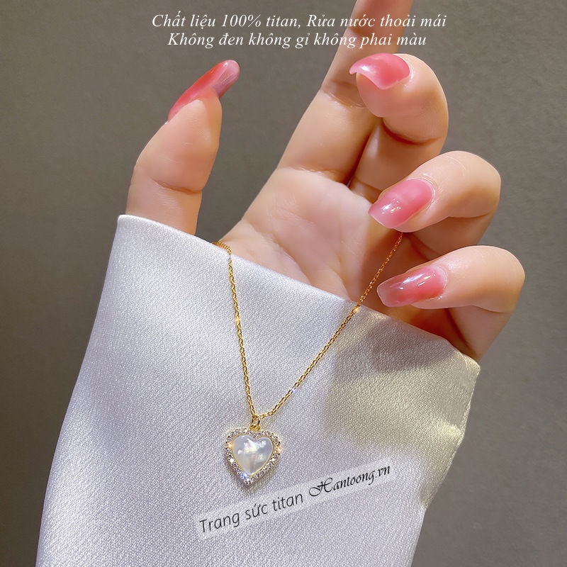 Vòng cổ nữ titan không đen gỉ mặt hình trái tim xinh xắn dễ thương phong cách ngọt ngào mẫu mới 2022