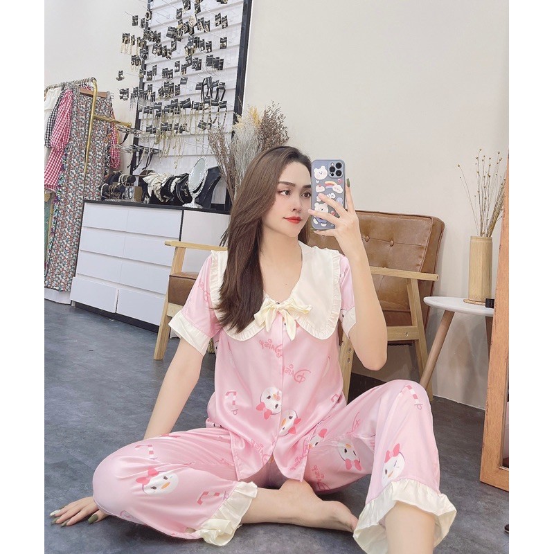 Đồ bộ Pijama chất SATIN-LATIN cổ bèo cột nơ quần dài siêu xinh❤️ | BigBuy360 - bigbuy360.vn