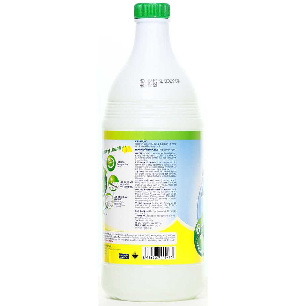 Nước tẩy Quần Áo Zonrox hương chanh chai 1 Lít