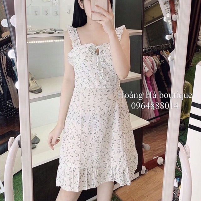 XẢ HÀNG - VÁY ĐŨI HOA 2 DÂY BÈO VAI MS17389