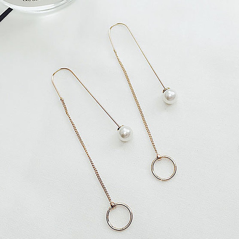 Bông tai hợp kim dài đính ngọc trai giả phong cách retro