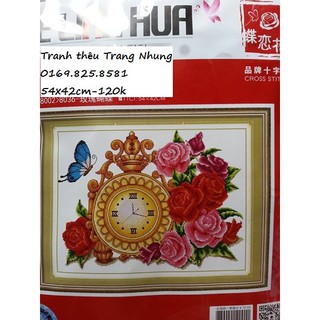 Tranh thêu chữ thập Đồng hồ hoa hồng 8036-54x42cm