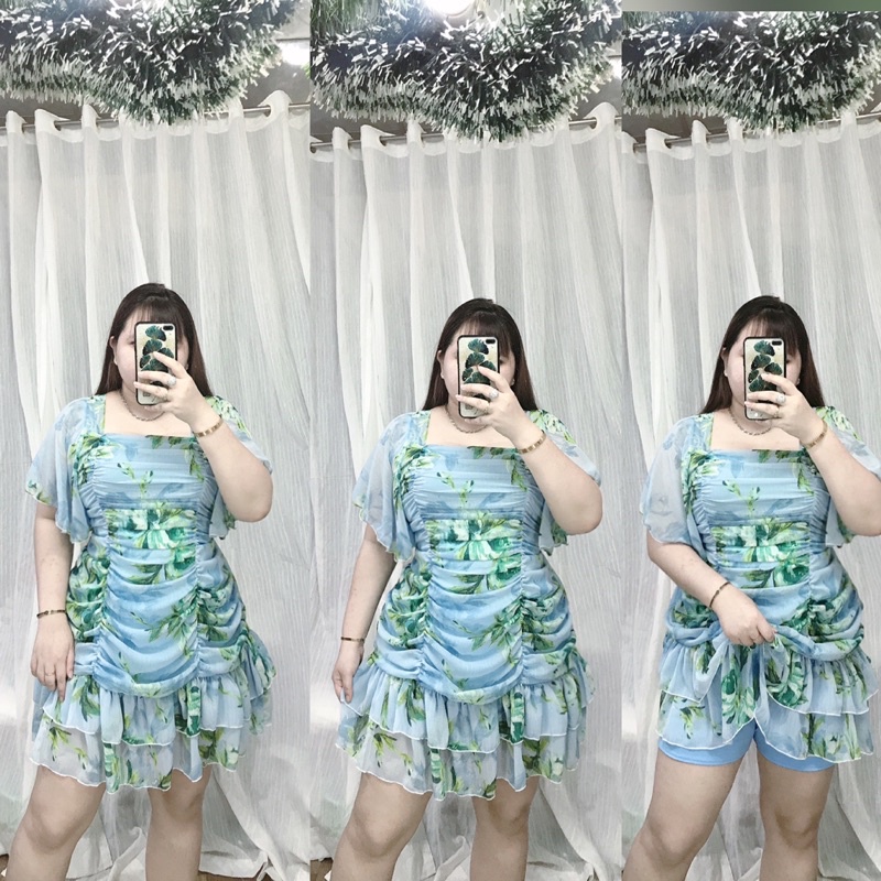 Đầm nhún voan tay loe