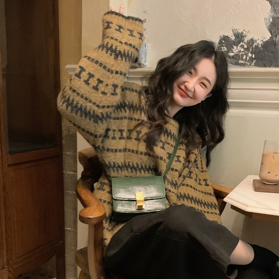 Áo sweater SUXI dệt kim tay dài cổ tròn dáng rộng thời trang mùa thu cho nữ