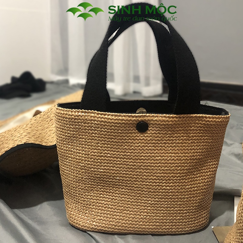 Túi cói Vintage, túi xách nữ, túi cói đi biển Sinh Mộc - M3017