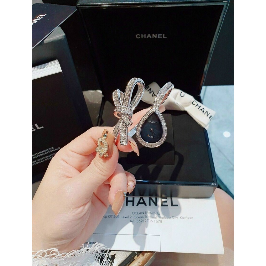 Đồng hồ đeo tay nữ, đồng hồ trang sức nữ AUTHENTIC Ruban họa tiết nơ đính full kim cương nhân tạo siêu cao cấp, cực sang
