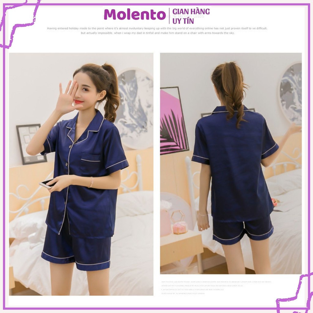 Đồ bộ pijama lụa cao cấp tay ngắn, bộ mặc nhà nữ thu đông cộc tay mềm mịn thoáng mát Molento - M45