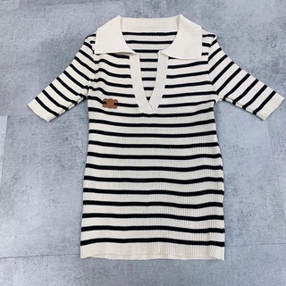 Áo len kẻ Polo cộc
