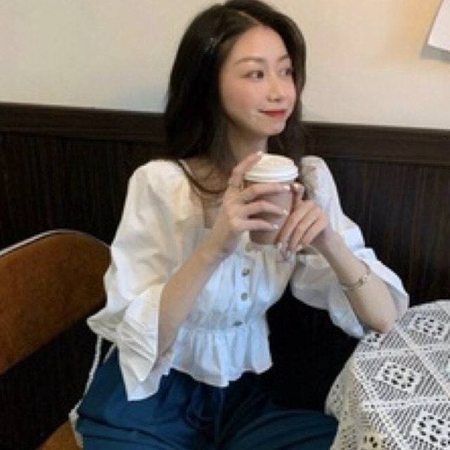 FREESHIP🫒Áo kiểu peplum nút tay loe 💕💕💕sl8777