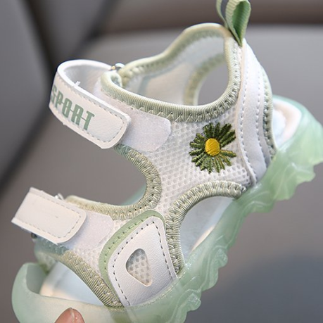 Giày sandal phối lưới đế mềm có đèn LED họa tiết hoa dễ thương cho bé gái
