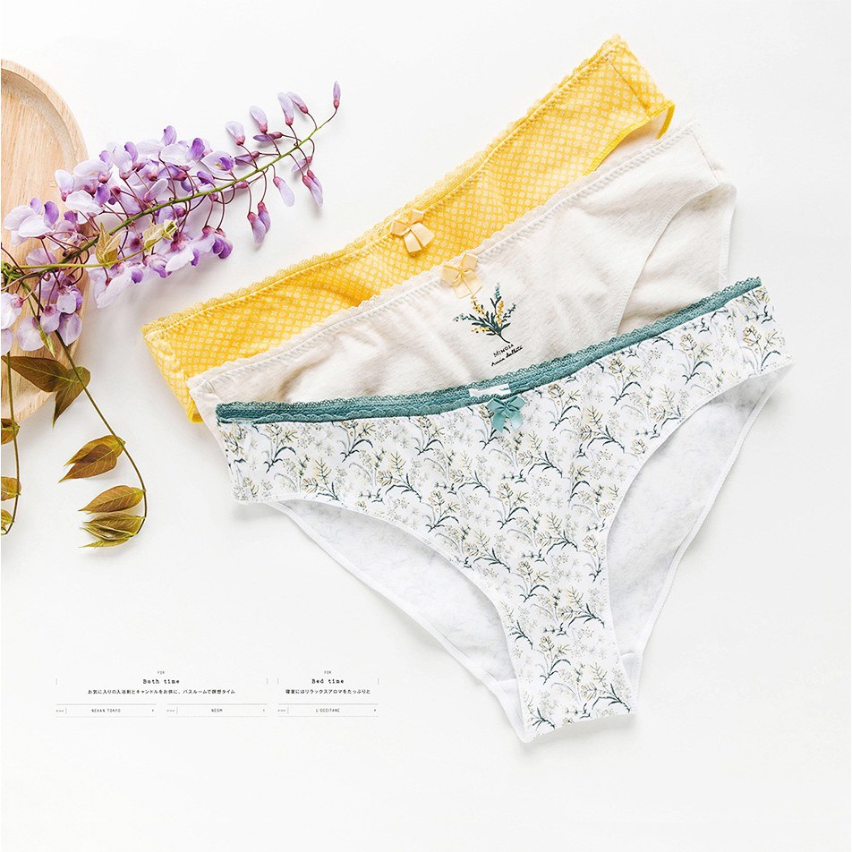 Set 3 quần lót Oysho hoa mimosa