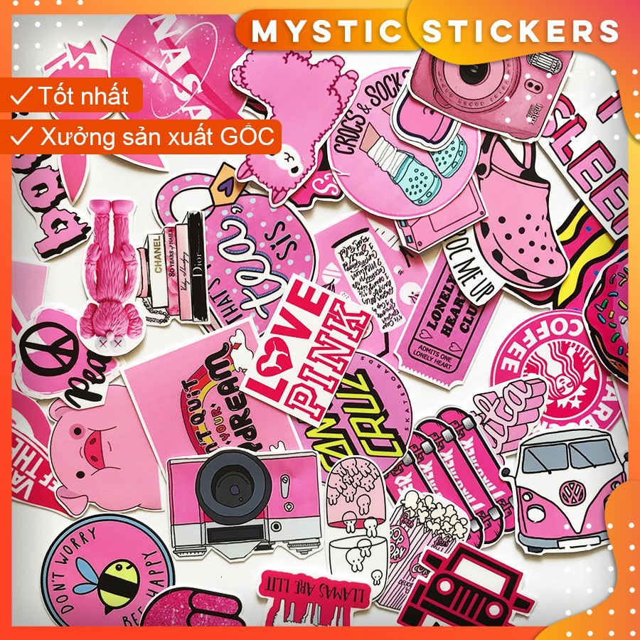 [HỒNG PINK] 39 Sticker chống nước/ trang trí,dán xe laptop mũ bảo hiểm vali...