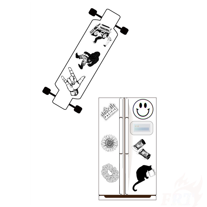 Bộ 50 miếng hình dán chủ đề B INS màu trắng và đen kiểu hỗn hợp trang trí hành lý/ laptop/ ván trượt