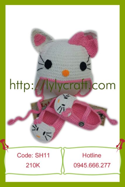 Set nón len,giày len mèo kitty