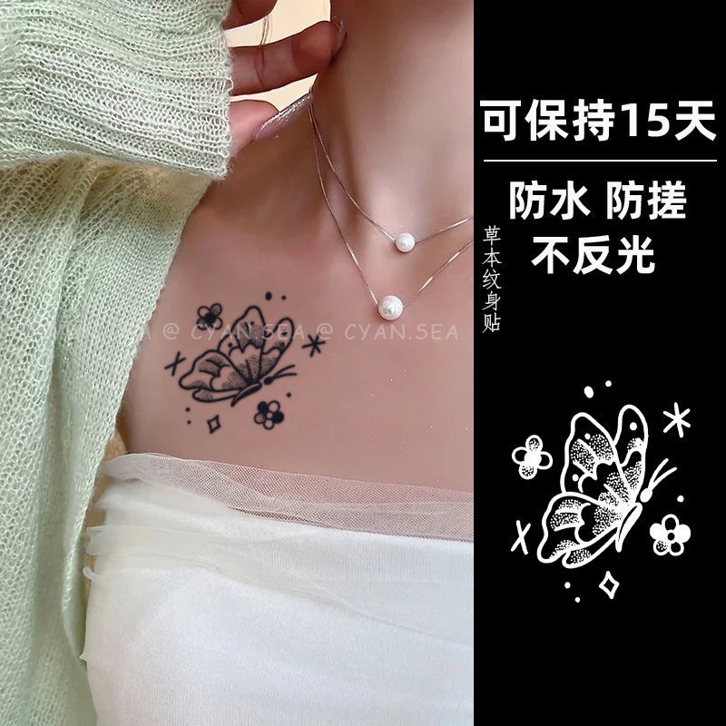 Hình Xăm Dán Họa Tiết Hoa Bướm Xinh Xắn Chống Thấm Nước Lâu Trôi