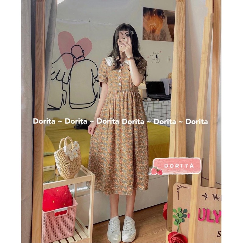 Đầm babydoll hoa nhí cổ bèo Đầm babydoll hoa nhí dáng dài - Dorita Boutique | BigBuy360 - bigbuy360.vn