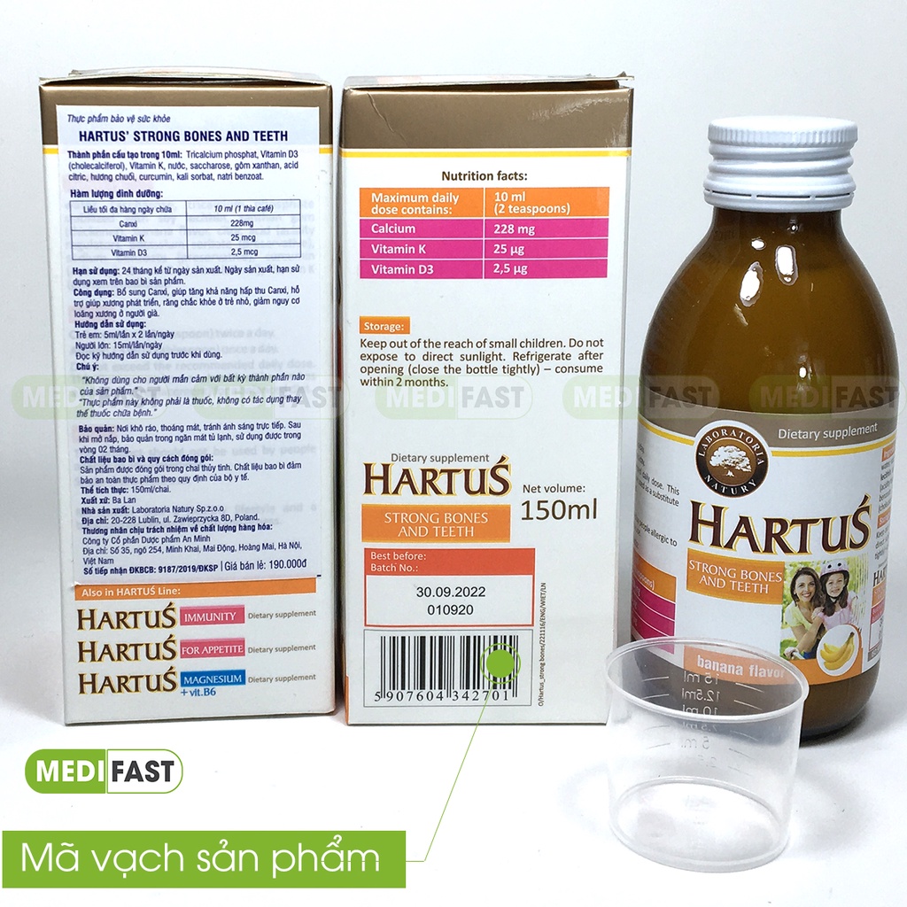 Canxi cho bé Hartus - thêm D3 và vitamin K2 giúp bé dễ hấp thu canxi tăng chiều cao tối đa -Hatus cho bé từ 4 tháng tuổi